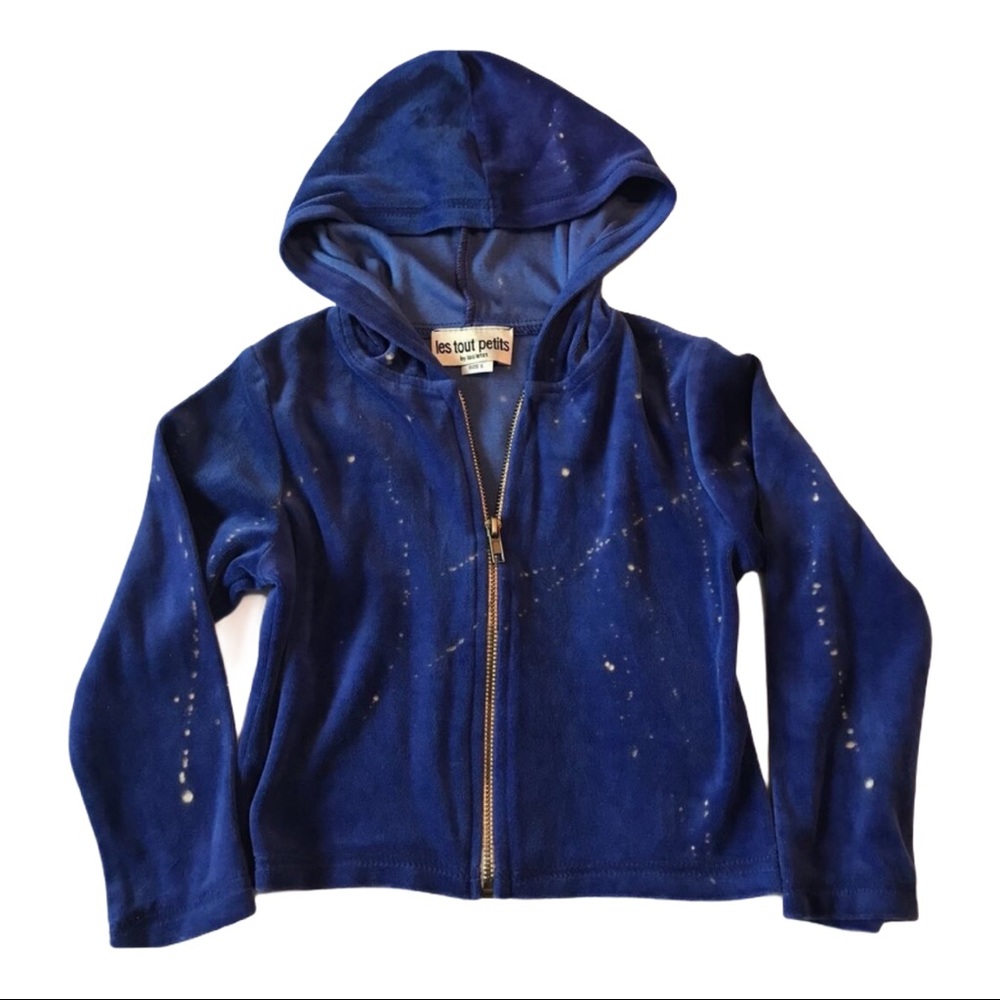 Les Tout Petits Blue Velour Hooded Jacket 5T